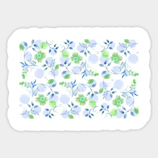 Blue And Green Watercolor Buds Pattern Sticker